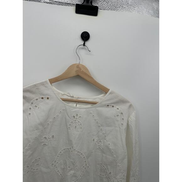 Maurices Womens White Cotton Top Size S MWT Boxy Cottagecore Minimal Eyelet - Picture 3 of 9